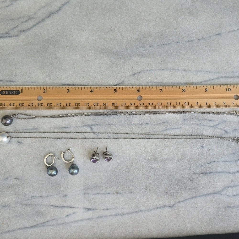Cultured Tahitian Pearl Set + Floating Pearl Necklace & Amethyst Earring Haul